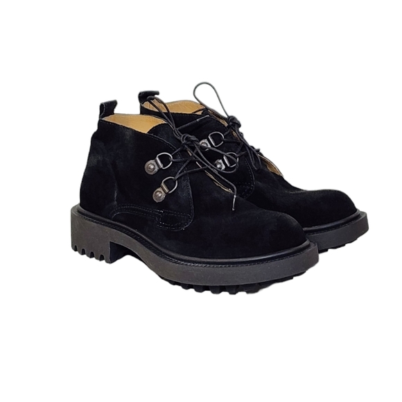 J Crew Rare Suede Chunky Heel Ankle Boots in Black Made in Italy Womens Size 5 - Picture 2 of 12